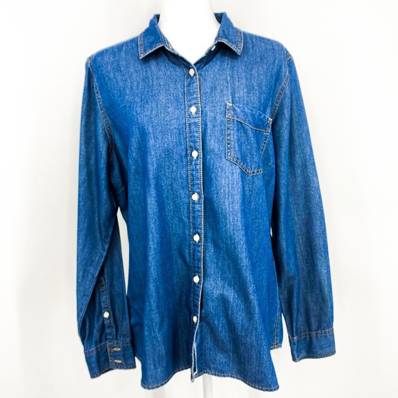 Eddie Bauer Tops - Eddie Bauer Blue Denim Long Sleeve Shirt Women XL